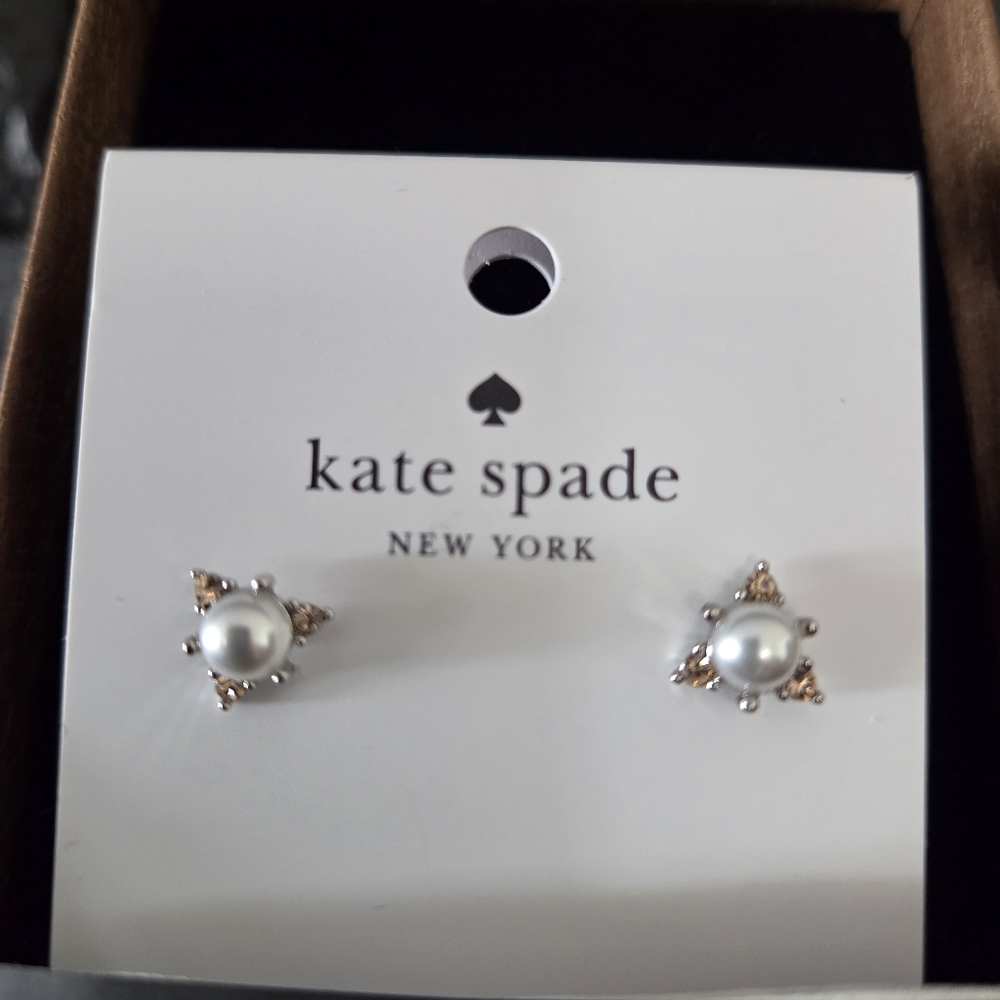 Kate Spade Pearl and Gold Star Earrings - Picture 2 of 2